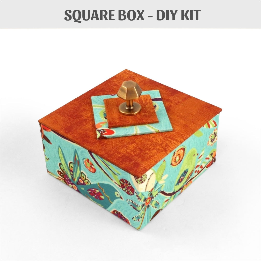 Square box DIY kit, fabric box kit, cartonnage kit 194, Video tutorial included