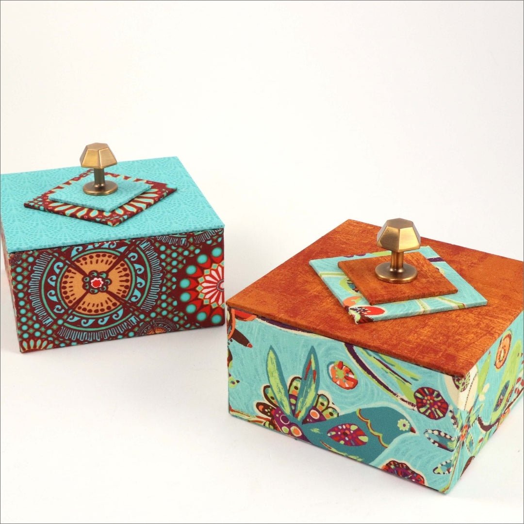 Square box DIY kit, fabric box kit, cartonnage kit 194, Video tutorial included