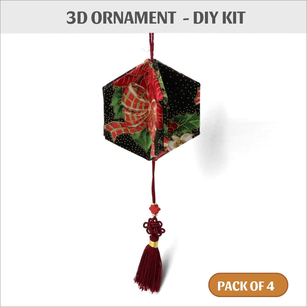 Fabric 3D ornaments hexagons 4" and 3" - pack of 4