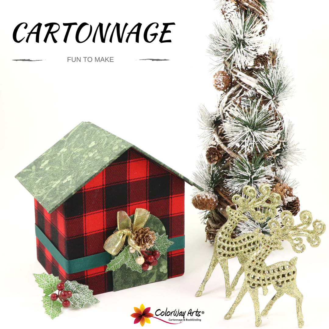 Fabric covered box house DIY kit, cartonnage kit 151, online instructions included