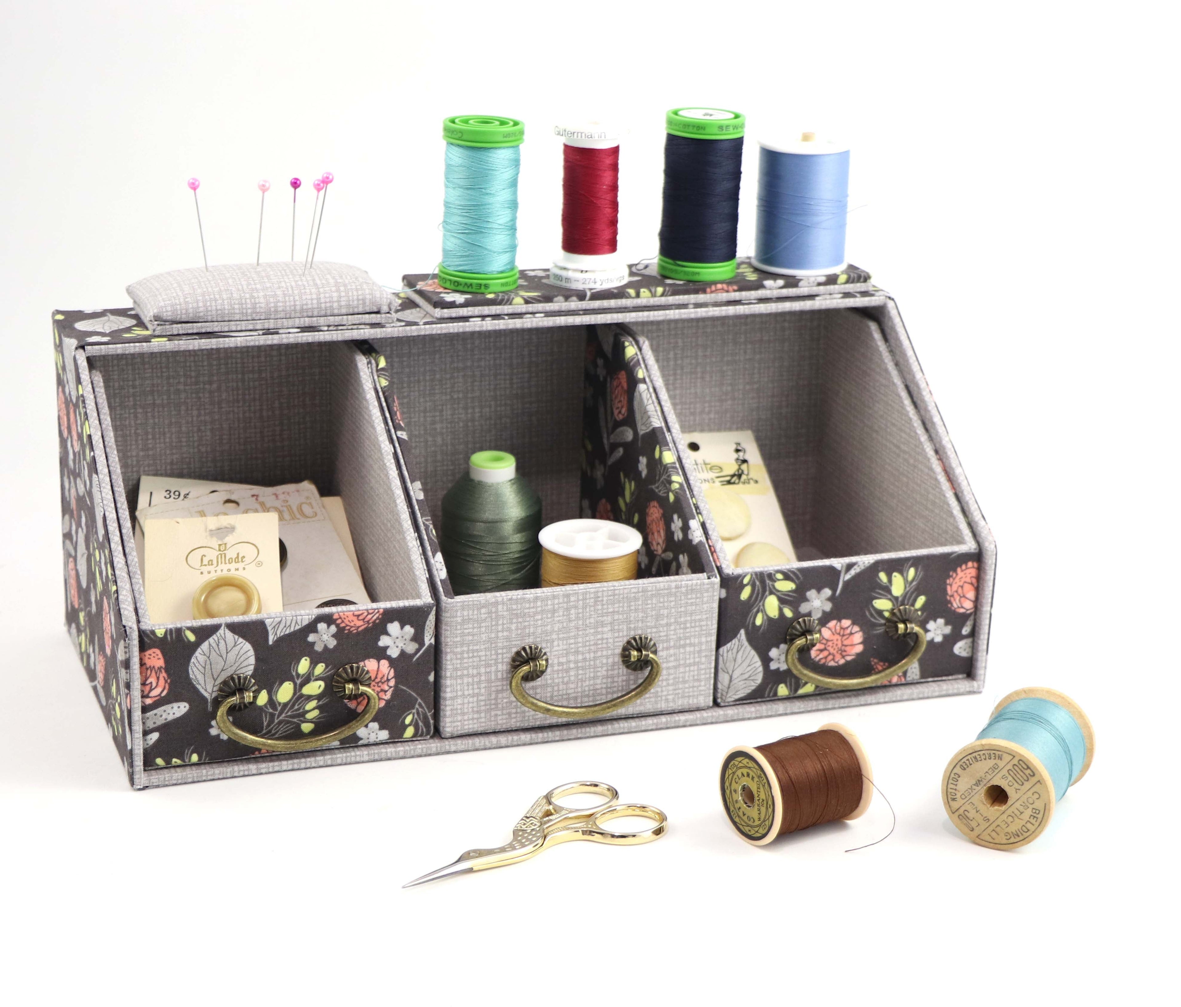 Fabric Sewing caddy DIY kit, cartonnage kit 157, Online instructions included