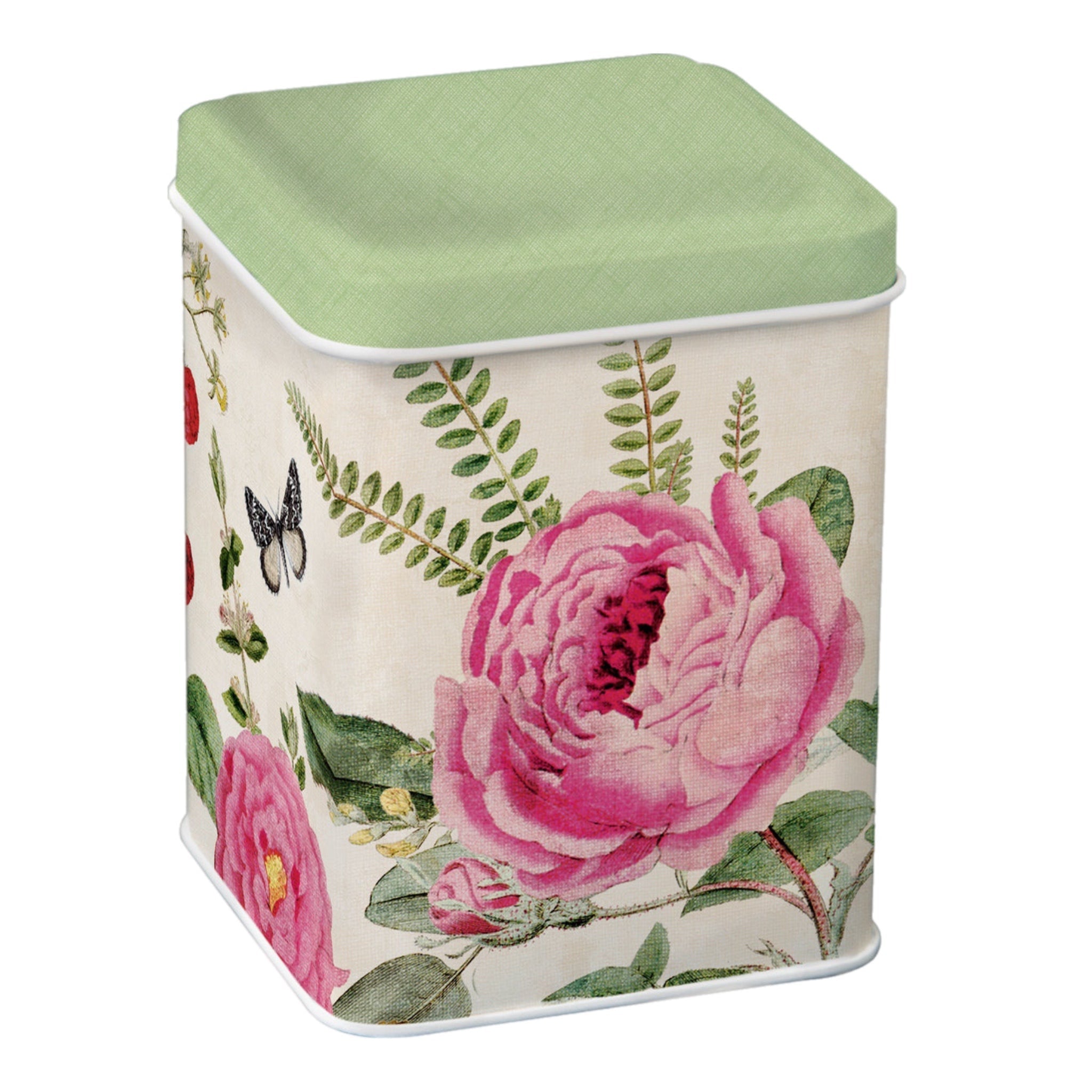 Rose Tin Box With Green Lid