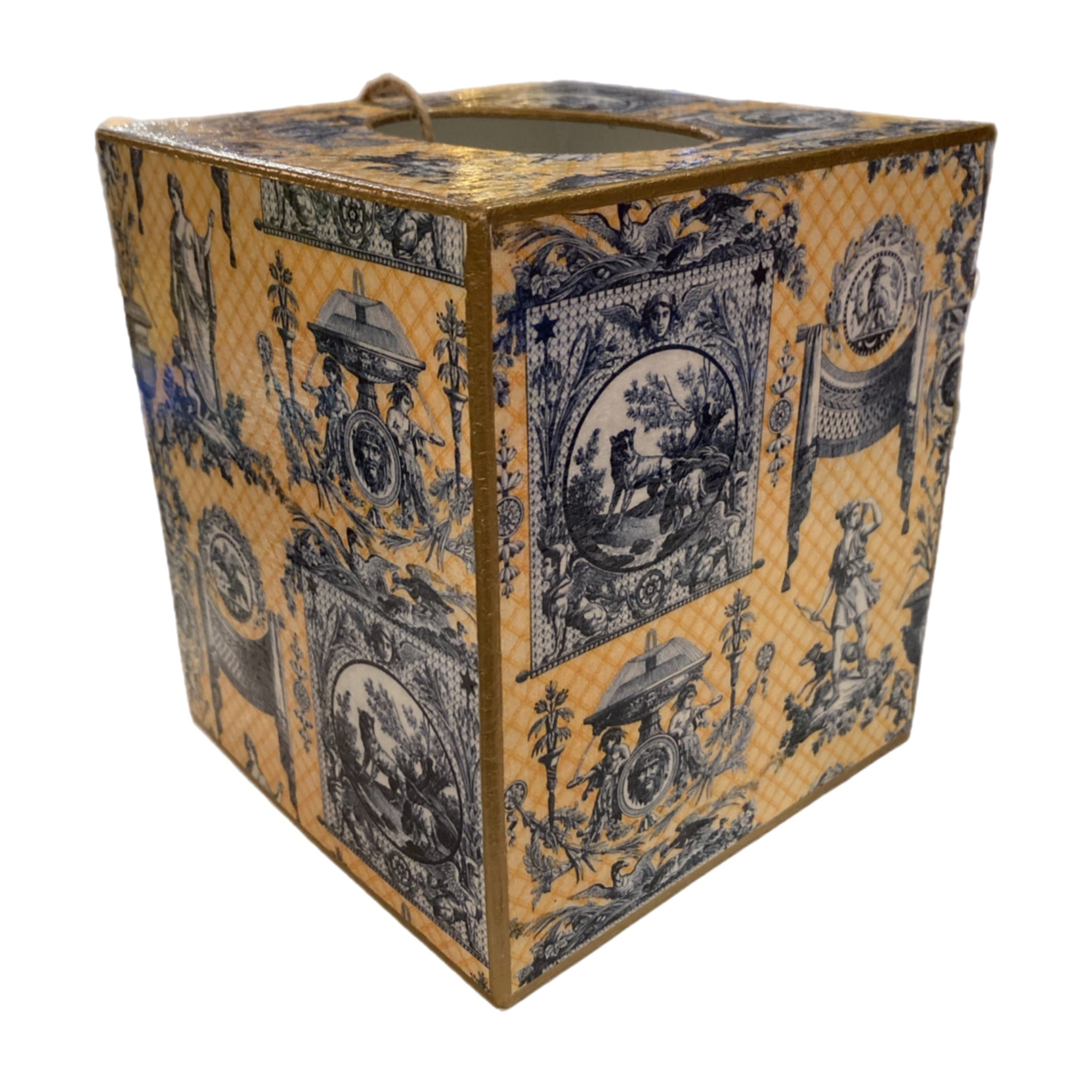 Yellow & Blue Toile Tissue Box Cove
