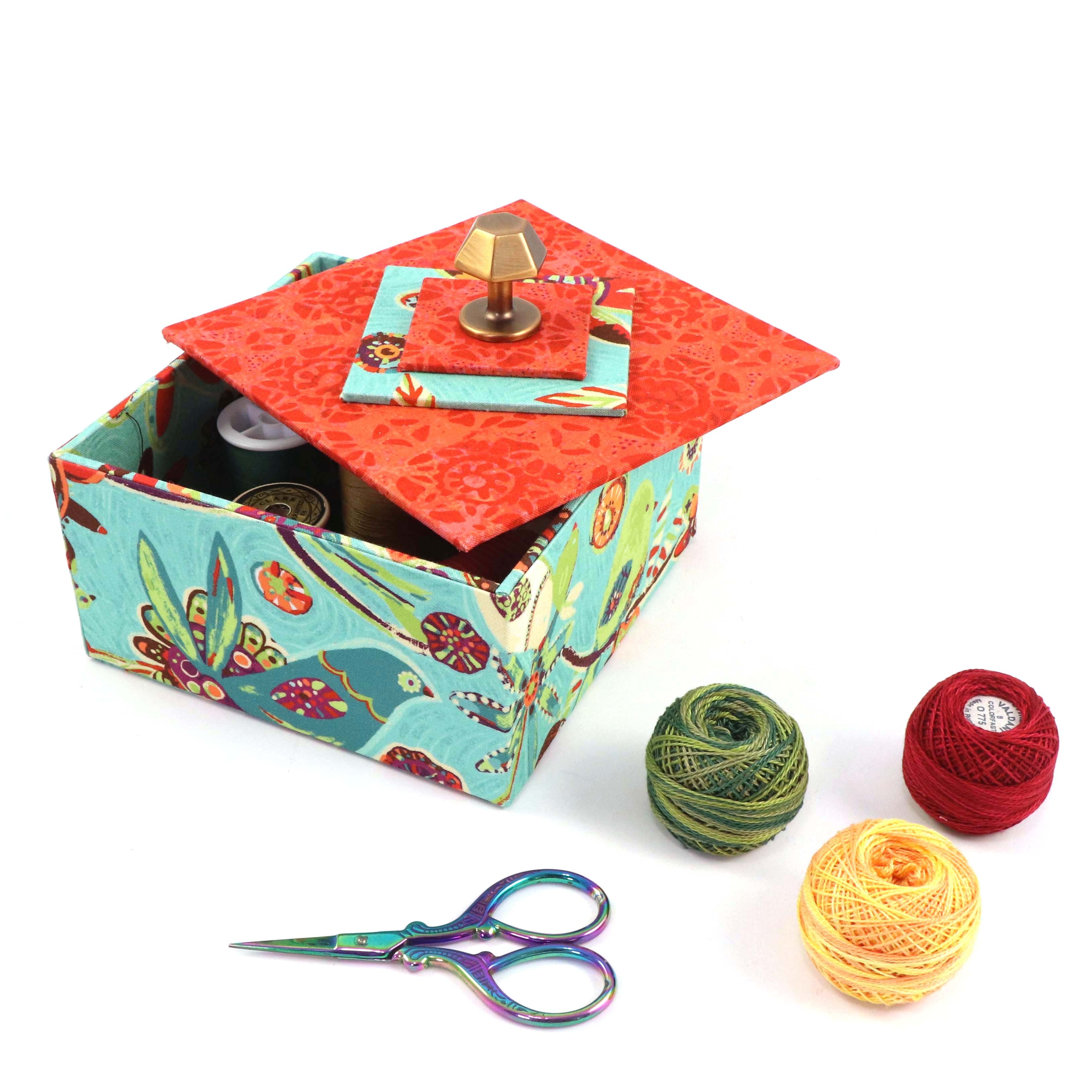 Square box DIY kit, fabric box kit, cartonnage kit 194, Video tutorial included