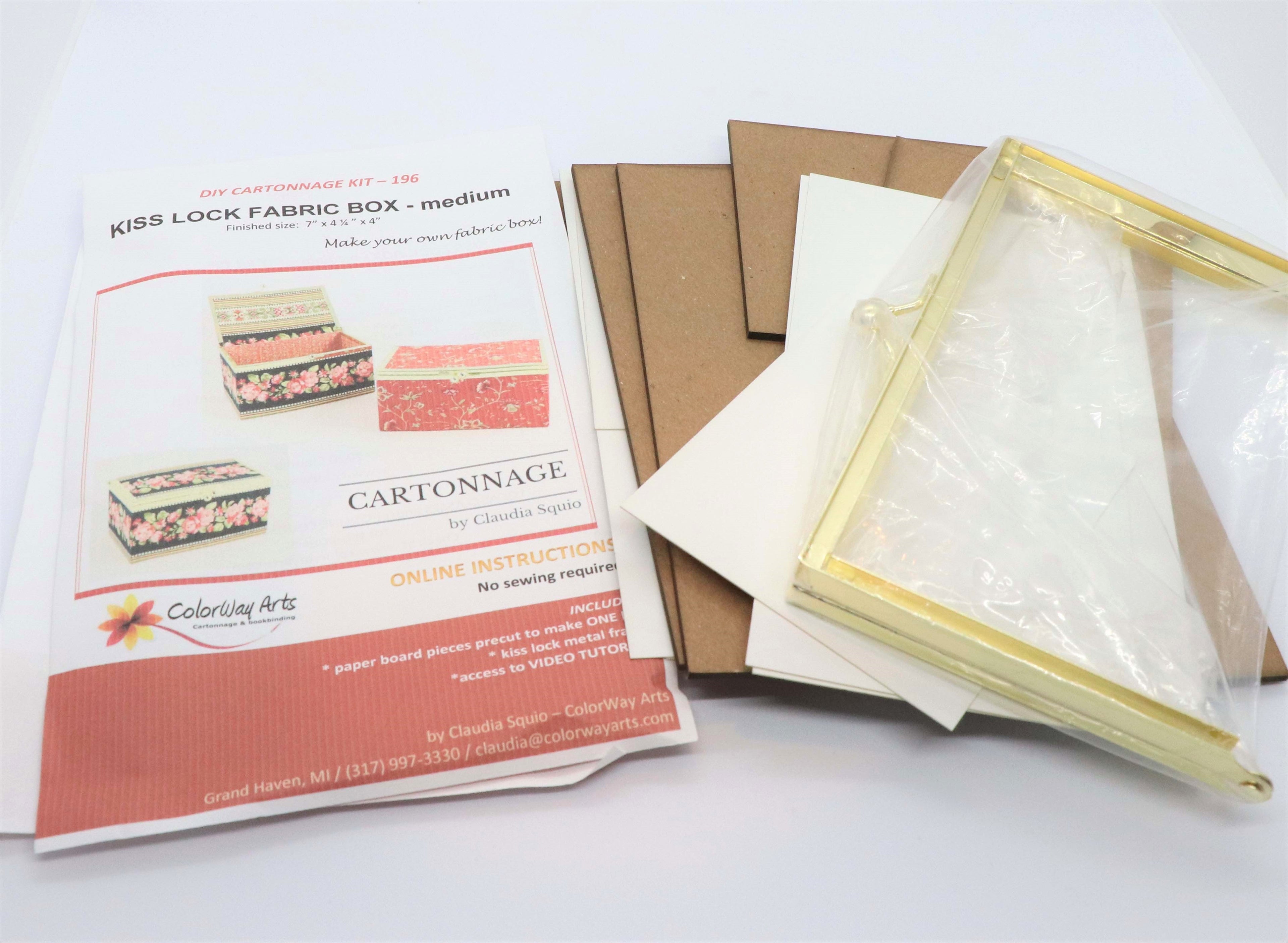 Kiss lock fabric box DIY kit, medium fabric box kit, cartonnage kit 196