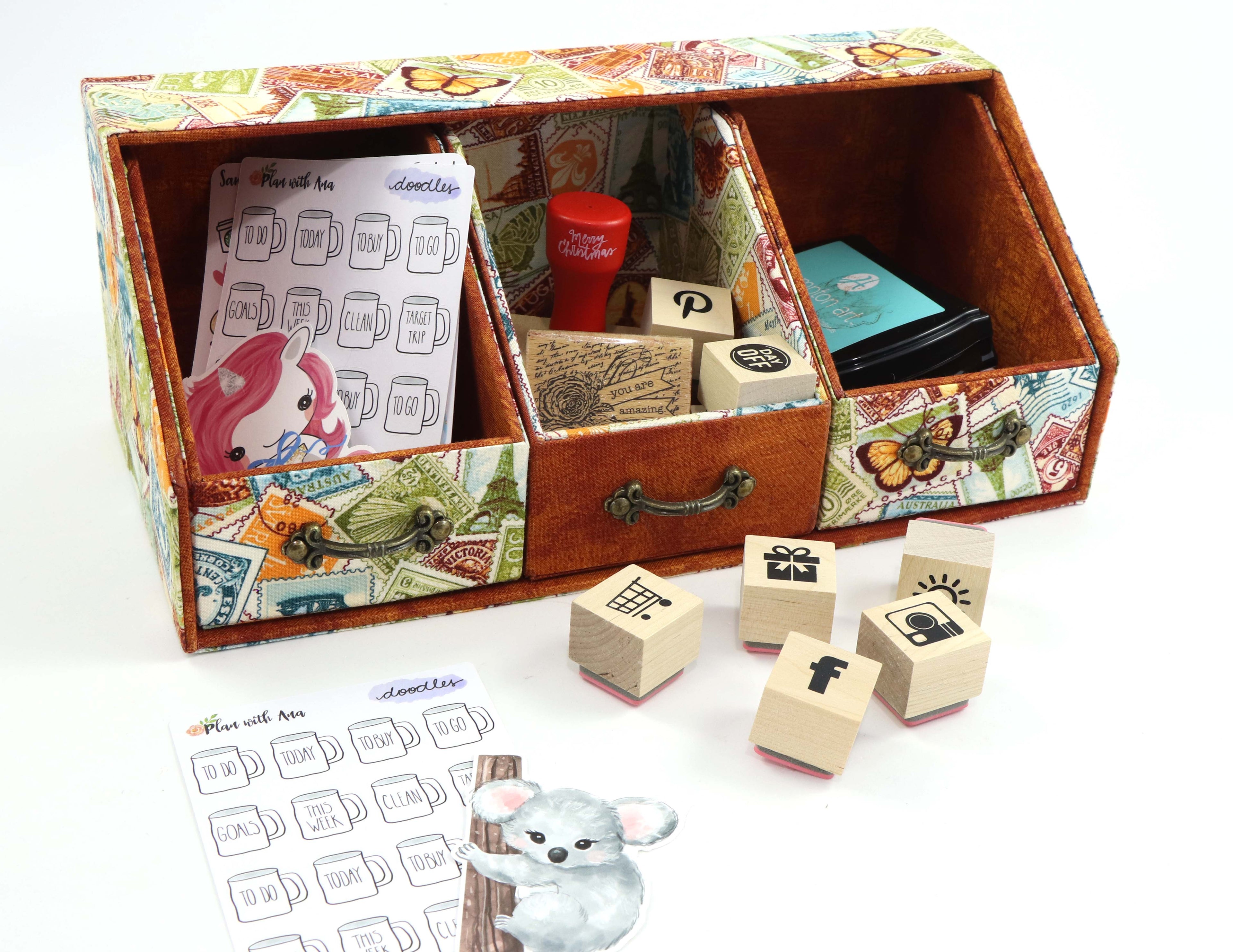 Fabric Sewing caddy DIY kit, cartonnage kit 157, Online instructions included
