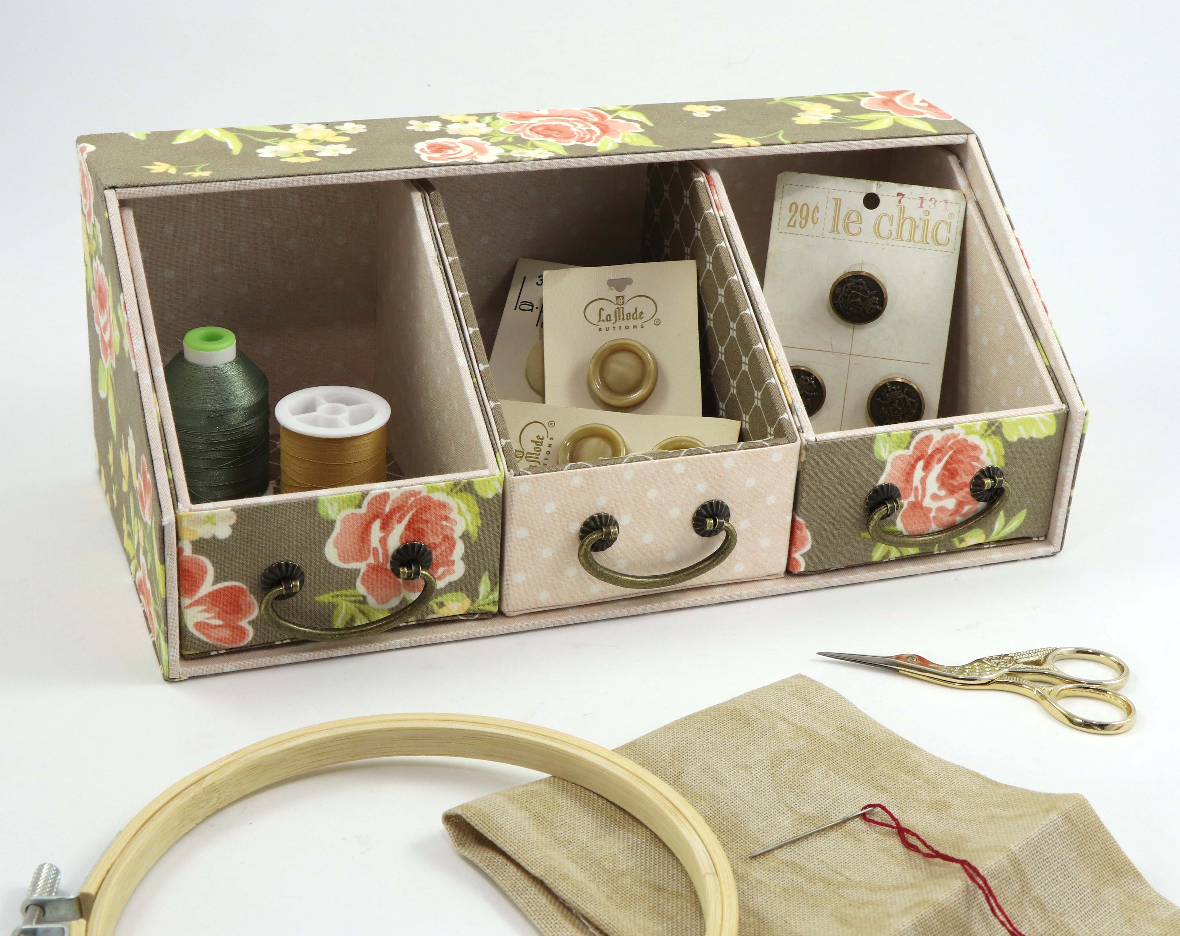 Fabric Sewing caddy DIY kit, cartonnage kit 157, Online instructions included