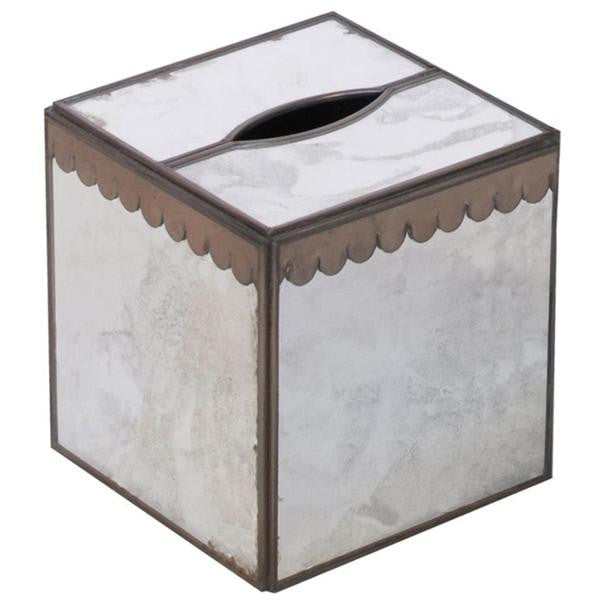 Worlds Away Kleenex Box Antique Mirror - Matthew Izzo Home