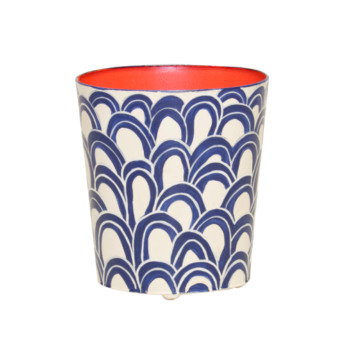 Worlds Away Oval Wastebasket Orange/Navy Cream - Matthew Izzo Home