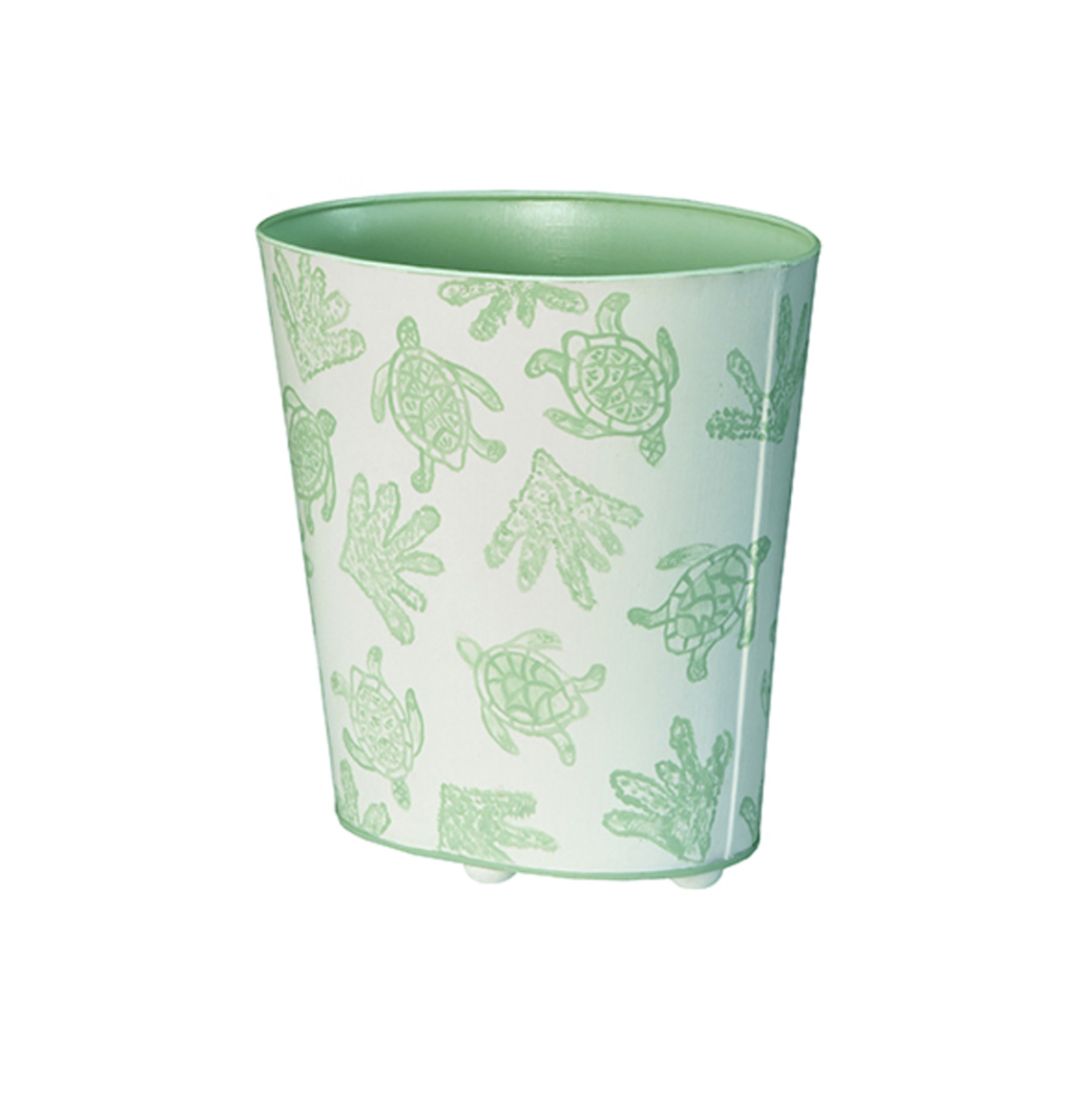 Turtles Handpainted Oval Metal Wastebasket