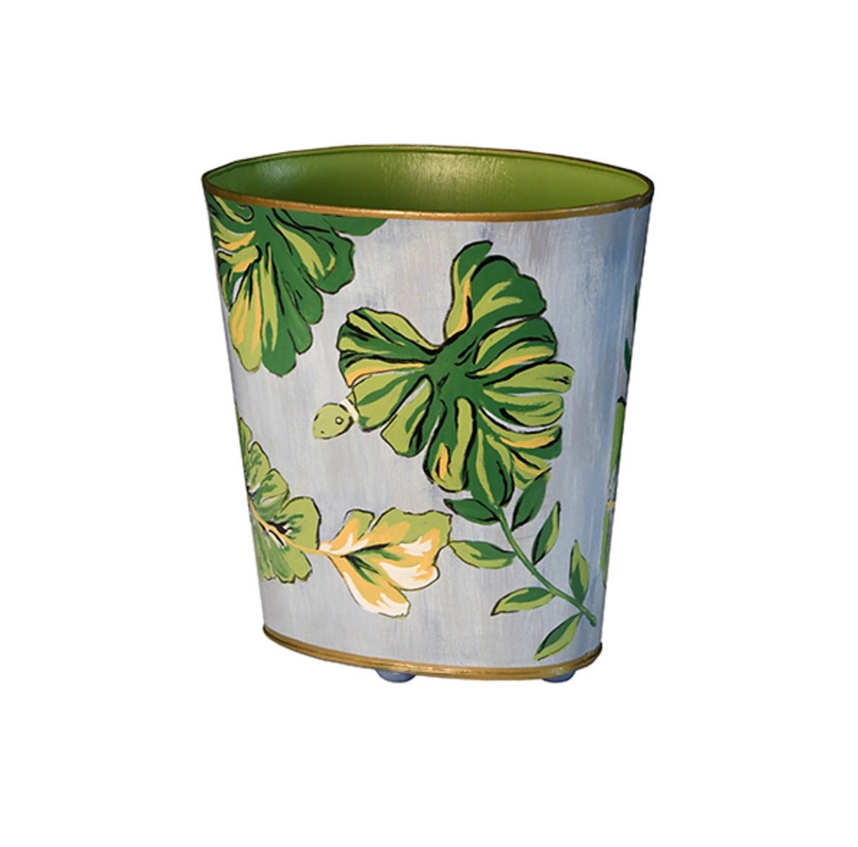 Tropic Handpainted Oval Metal Wastebasket