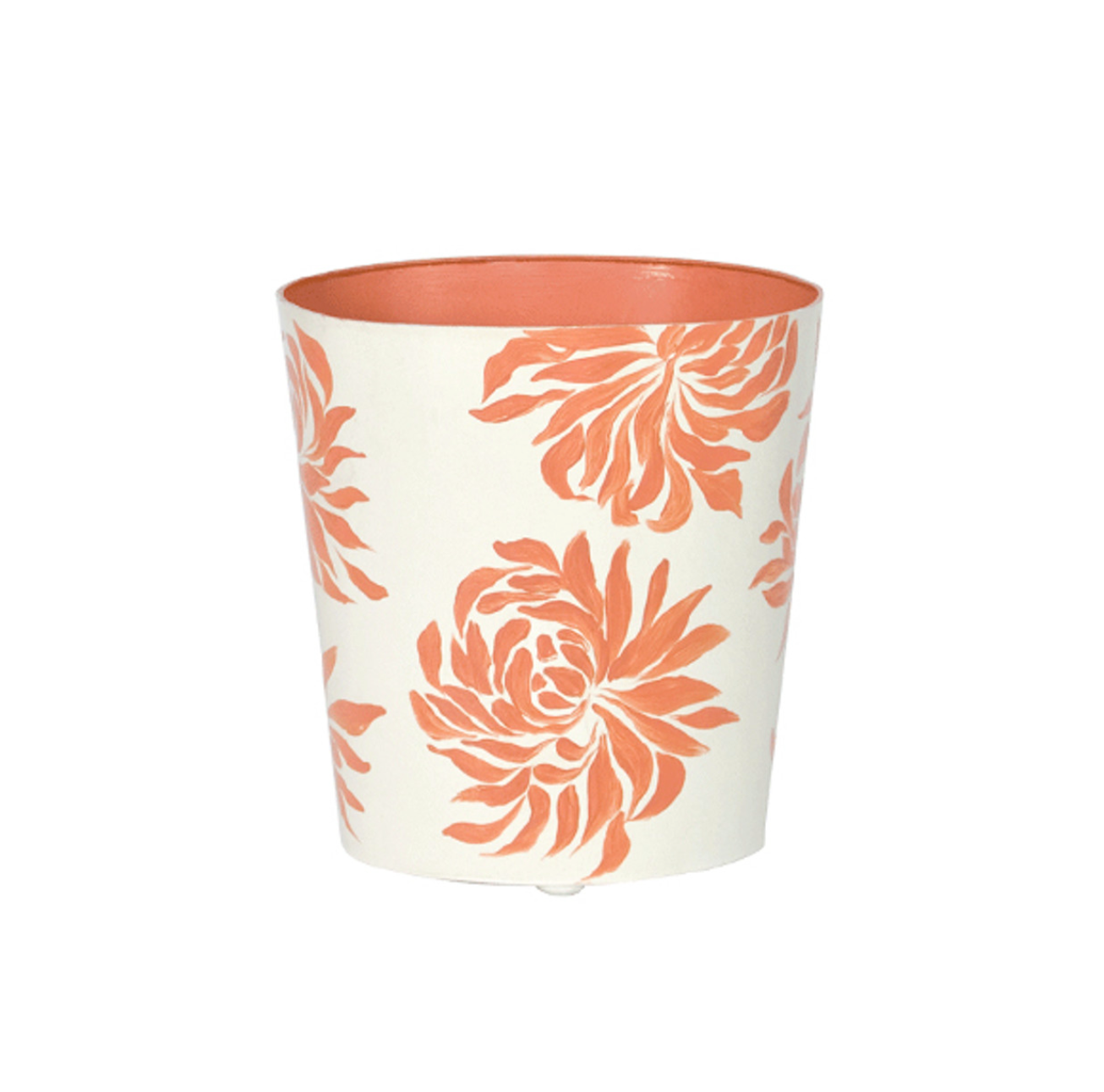 Dahlia Gold Leaf Handpainted Oval Metal Waste Basket