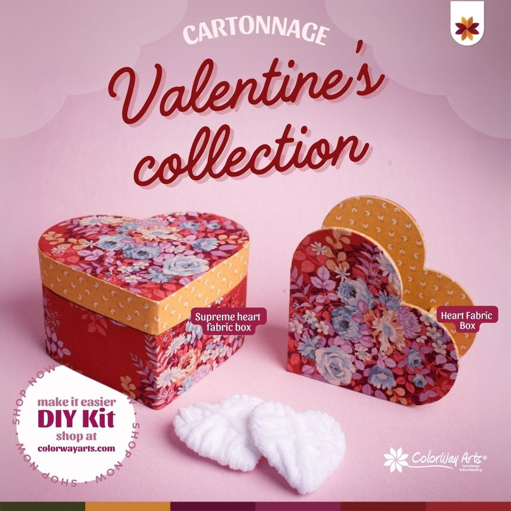 Heart fabric box DIY kit, cartonnage kit 227