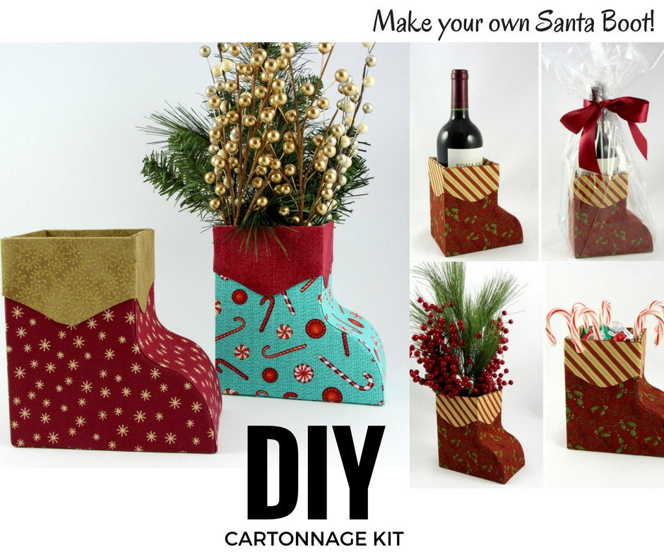 DIY cartonnage kit to make a Santa Boot box, cartonnage kit 152, online instructions included