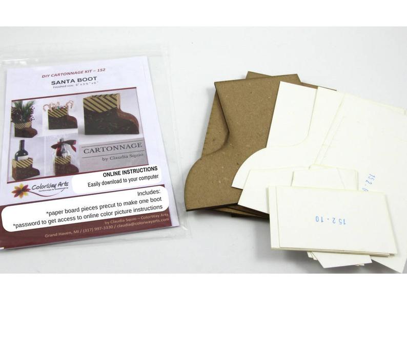 DIY cartonnage kit to make a Santa Boot box, cartonnage kit 152, online instructions included