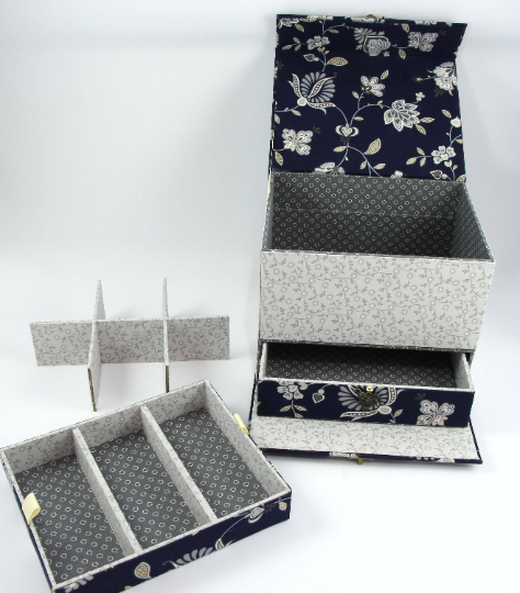 Fabric treasure chest with hidden drawer DIY kit, cartonnage kit 155, exclusive book kit