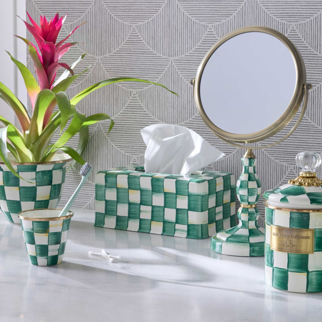 Emerald Check Enamel Standard Tissue Box Cover
