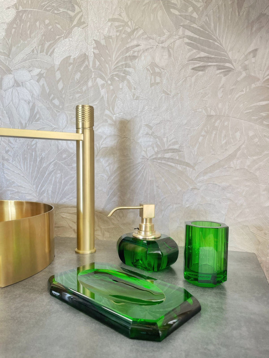 English Green Glass  Luxury Bathroom Accessories - Tissue Box