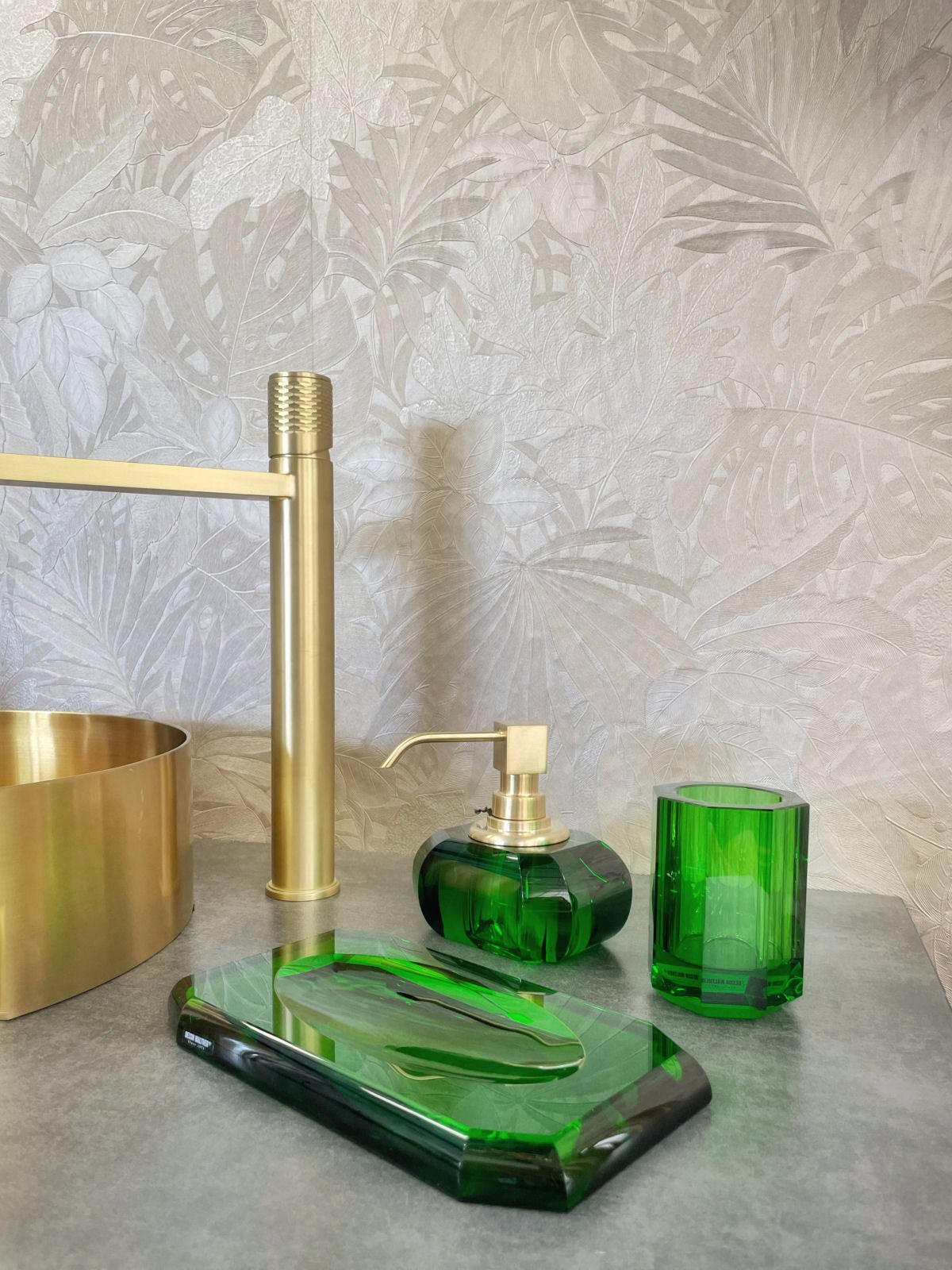 English Green Glass  Luxury Bathroom Accessories - Tissue Box