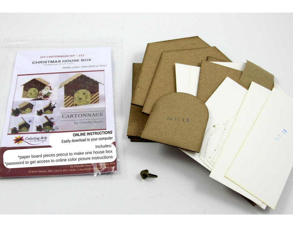 Fabric covered box house DIY kit, cartonnage kit 151, online instructions included