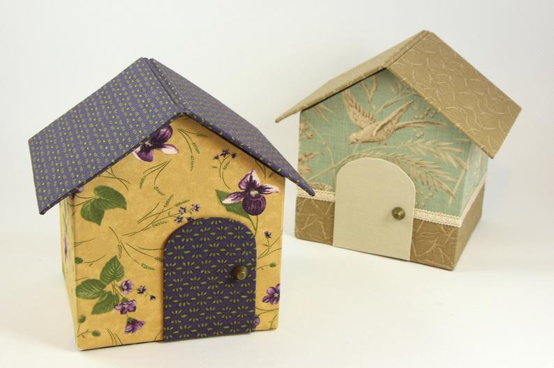 Fabric covered box house DIY kit, cartonnage kit 151, online instructions included