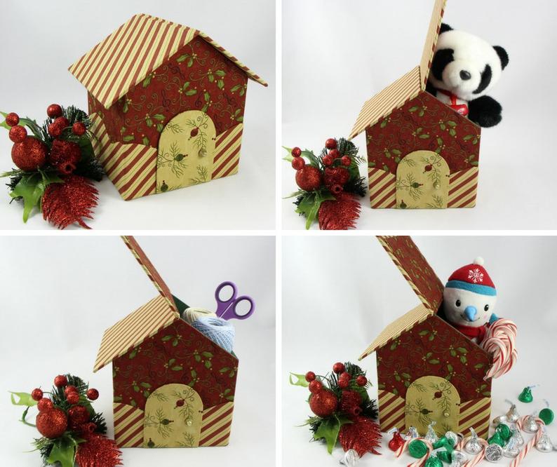 Fabric covered box house DIY kit, cartonnage kit 151, online instructions included
