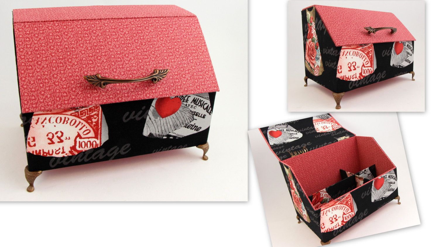 Fabric treasure box DIY kit, cartonnage  kit 146, online instructions available