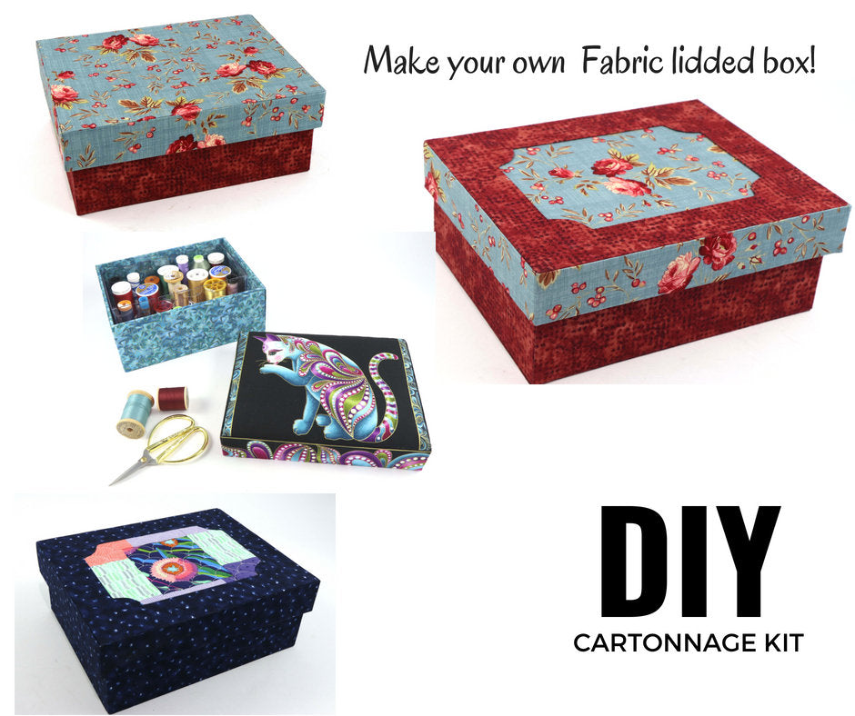 Fabric lidded storage box DIY kit, cartonnage kit 160, online instructions included