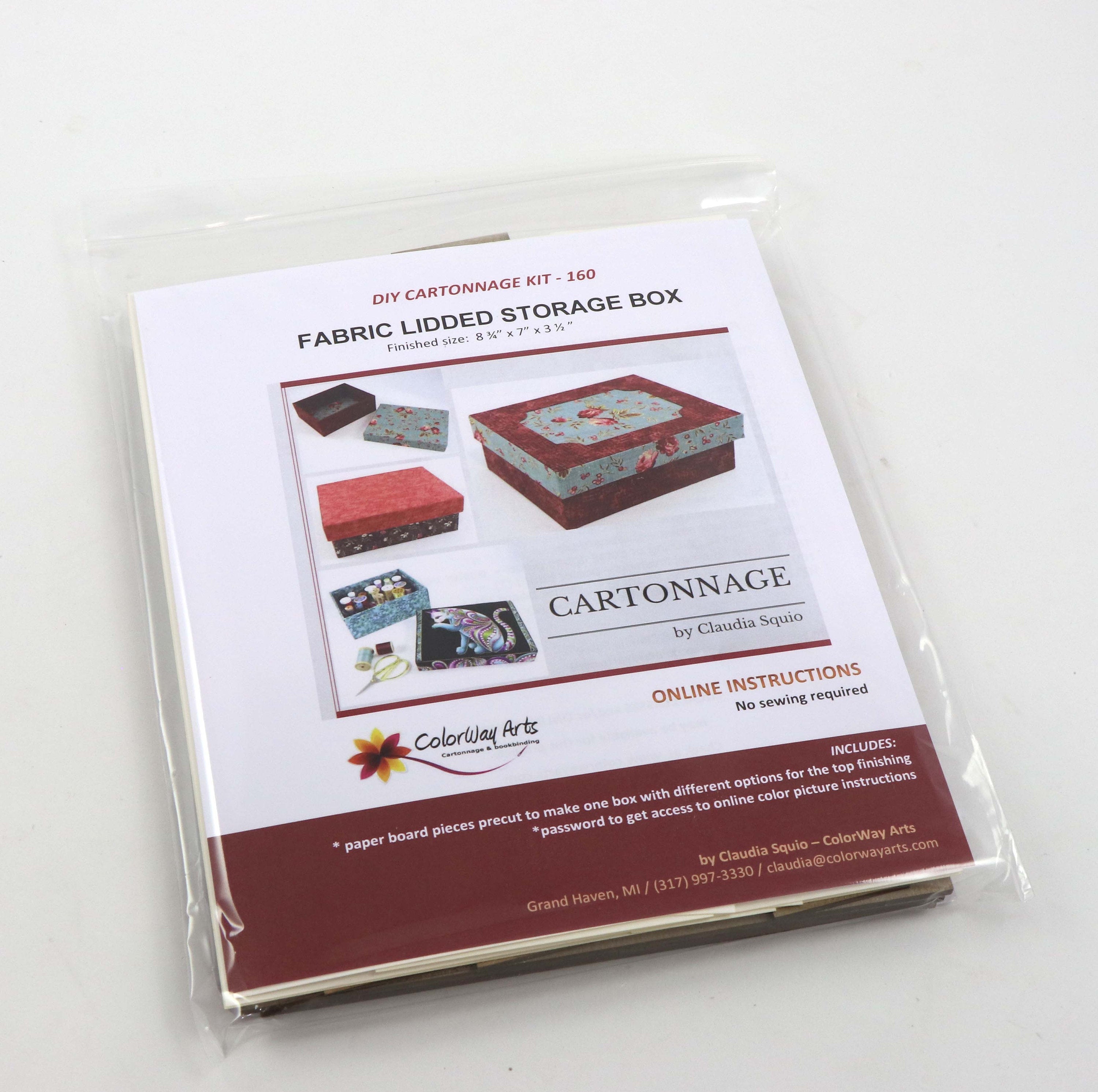 Fabric lidded storage box DIY kit, cartonnage kit 160, online instructions included