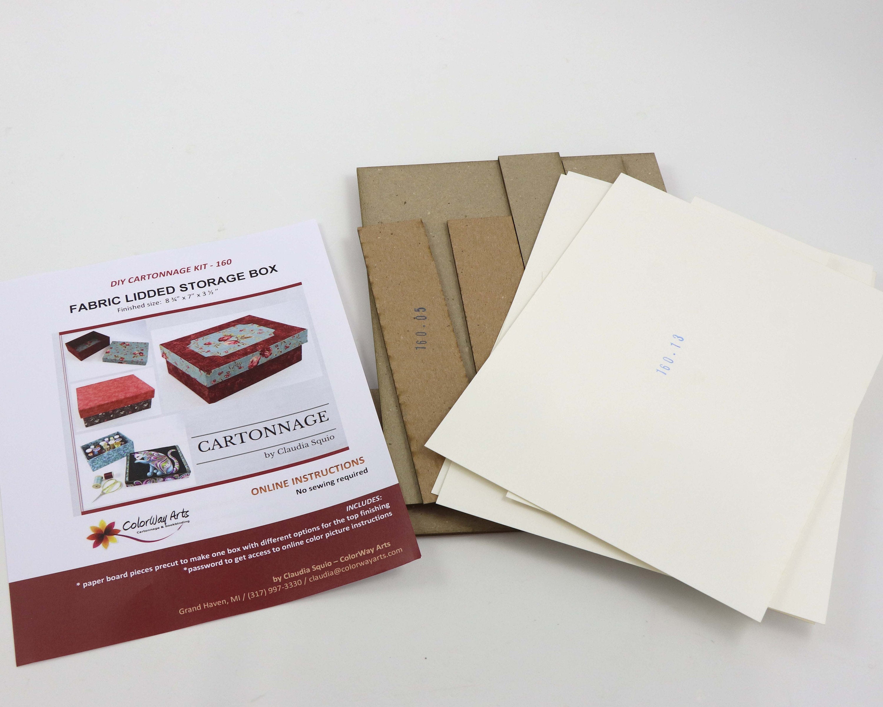 Fabric lidded storage box DIY kit, cartonnage kit 160, online instructions included