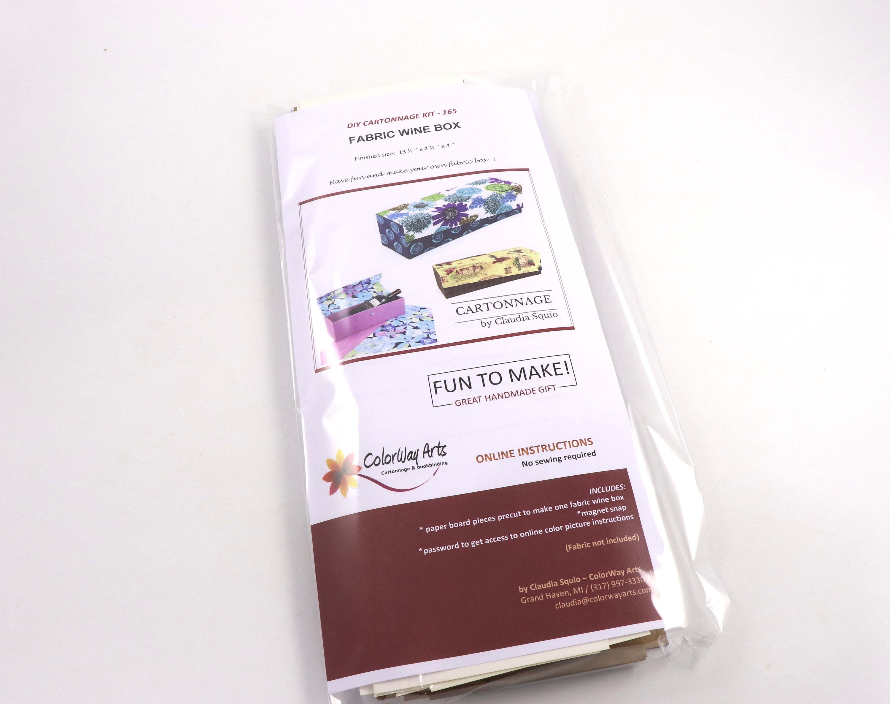 Fabric wine box DIY kit, cartonnage kit 165, online instructions included