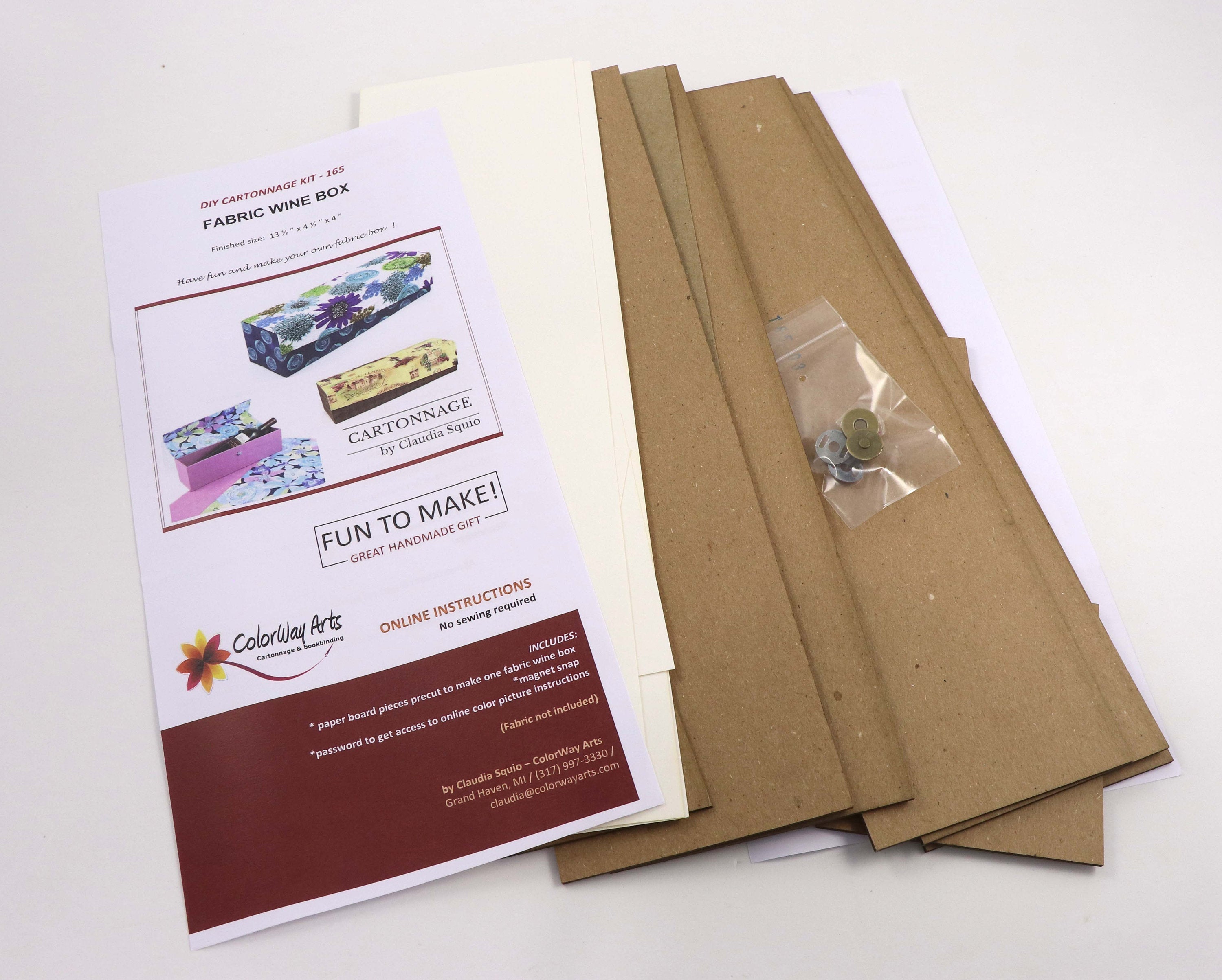 Fabric wine box DIY kit, cartonnage kit 165, online instructions included
