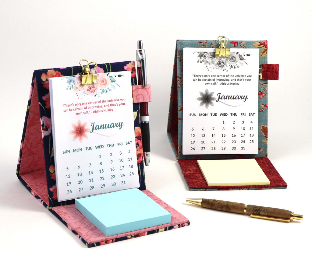 DIY fabric desk calendar, cartonnage kit 105,  free online instructions and printable calendar sheets