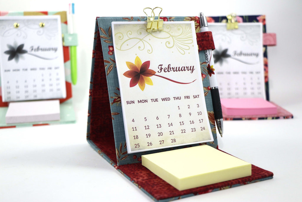 DIY fabric desk calendar, cartonnage kit 105,  free online instructions and printable calendar sheets