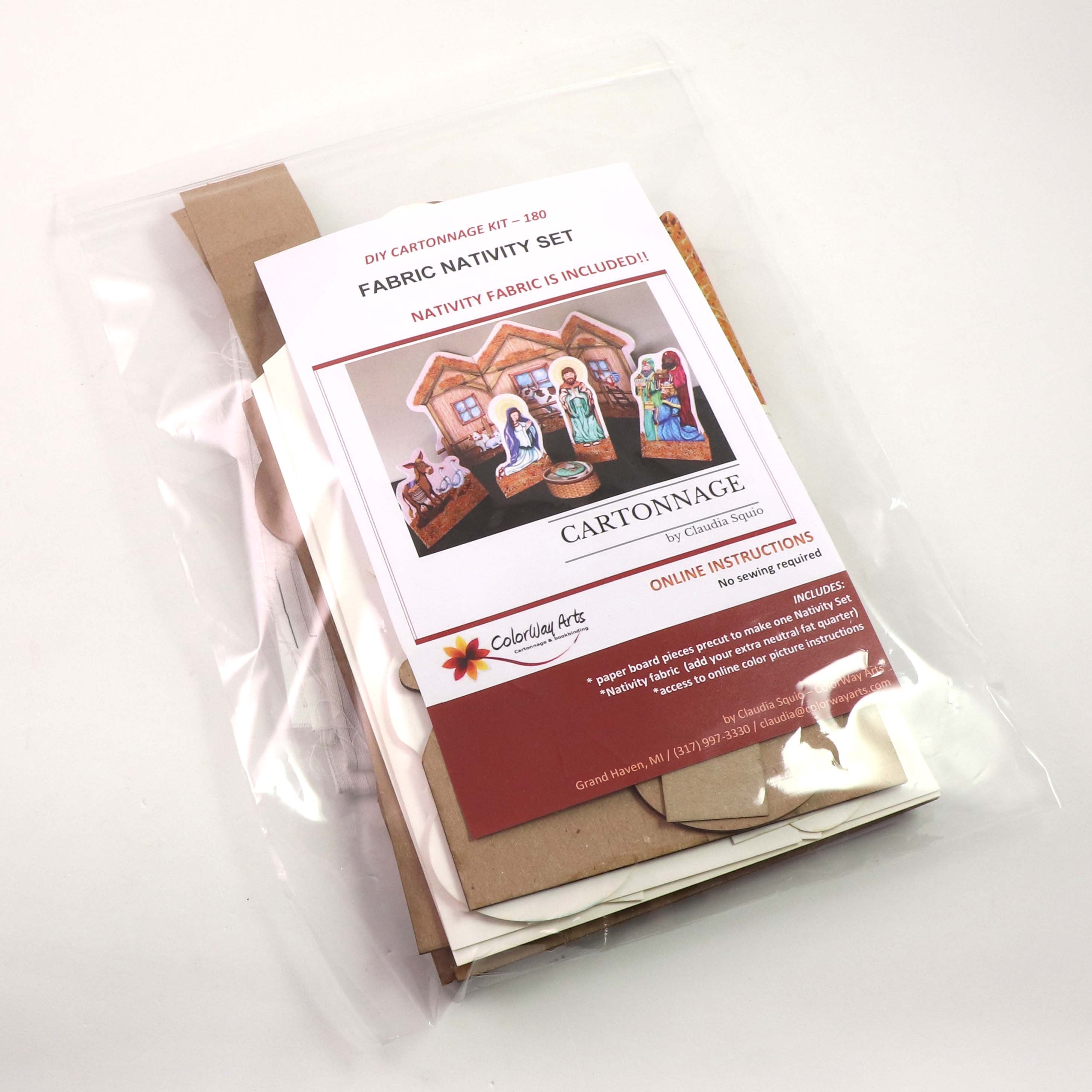 Fabric Nativity set DIY kit, fabric Nativity, cartonnage kit 180, online instructions included