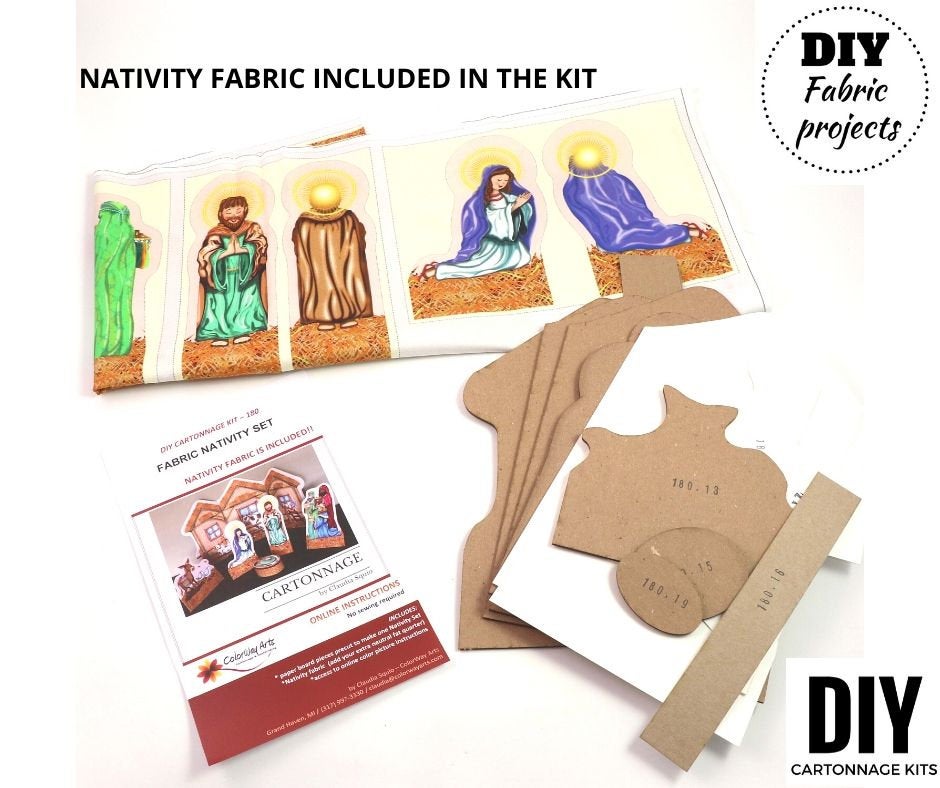 Fabric Nativity set DIY kit, fabric Nativity, cartonnage kit 180, online instructions included