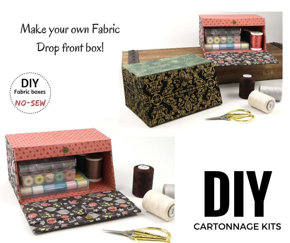 Fabric drop front box DIY kit, cartonnage kit 184, online instructions included