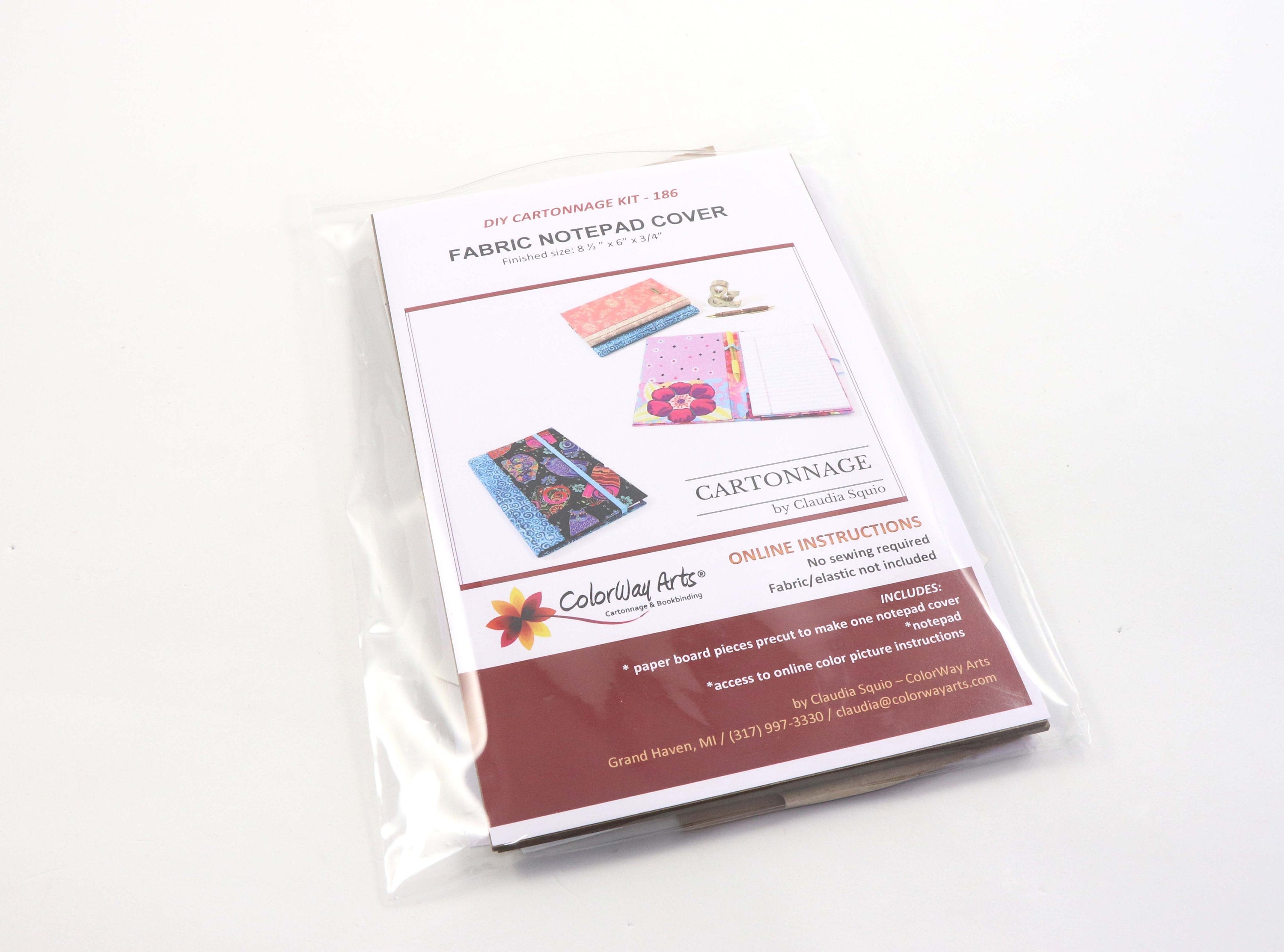 Fabric notepad cover DIY kit,  cartonnage kit 186, Online instructions included