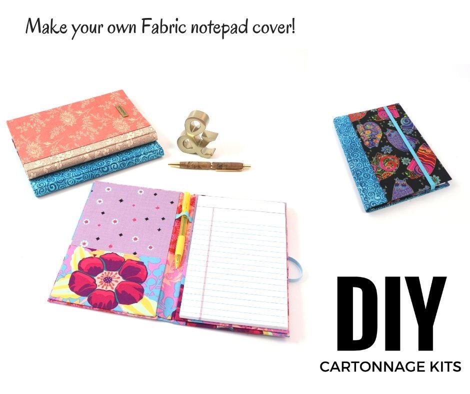 Fabric notepad cover DIY kit,  cartonnage kit 186, Online instructions included