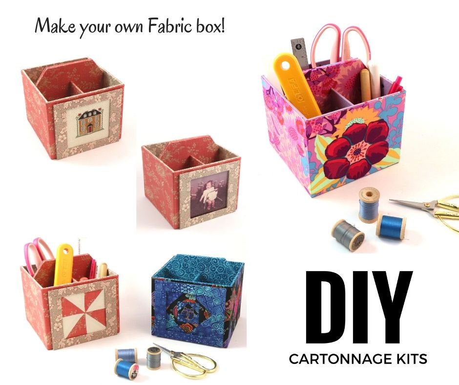 Fabric photo art caddy DIY kit, picture cube, photo caddy, cartonnage kit 185, Online instructions included