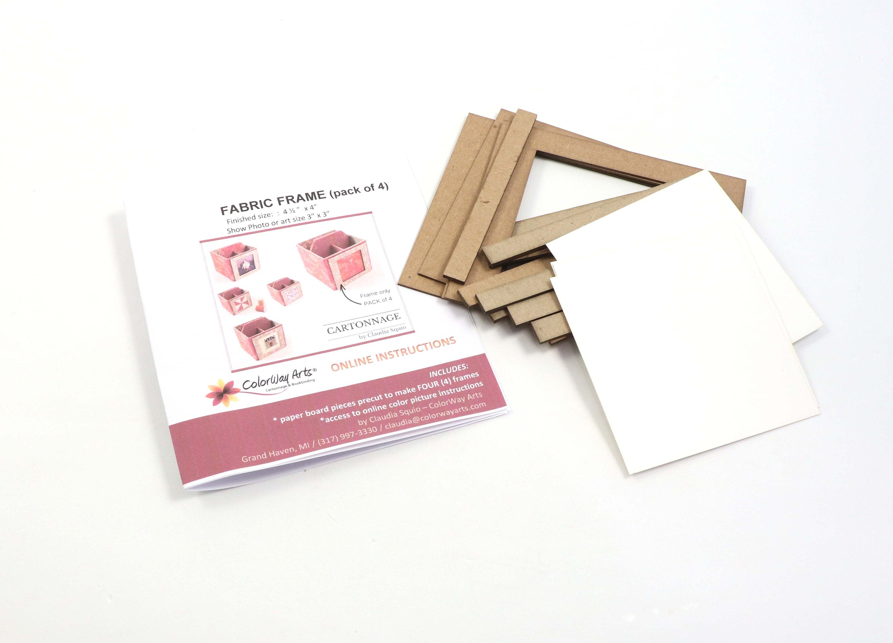 DIY kit Fabric frame, cartonnage kit 115, set of 4 frames, frames only, Online instructions included