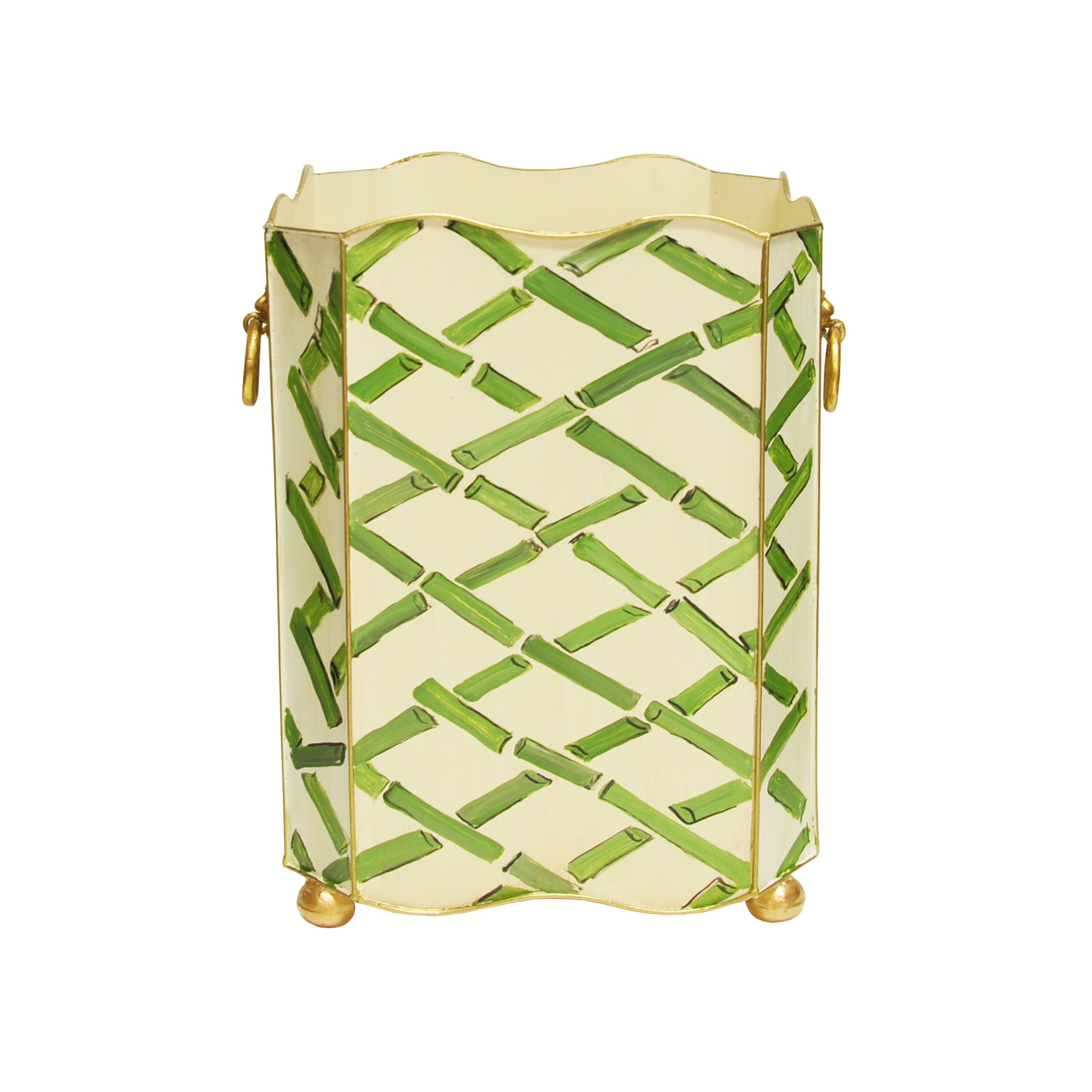 Worlds Away Lion Handle Square Wastebasket - Matthew Izzo Home