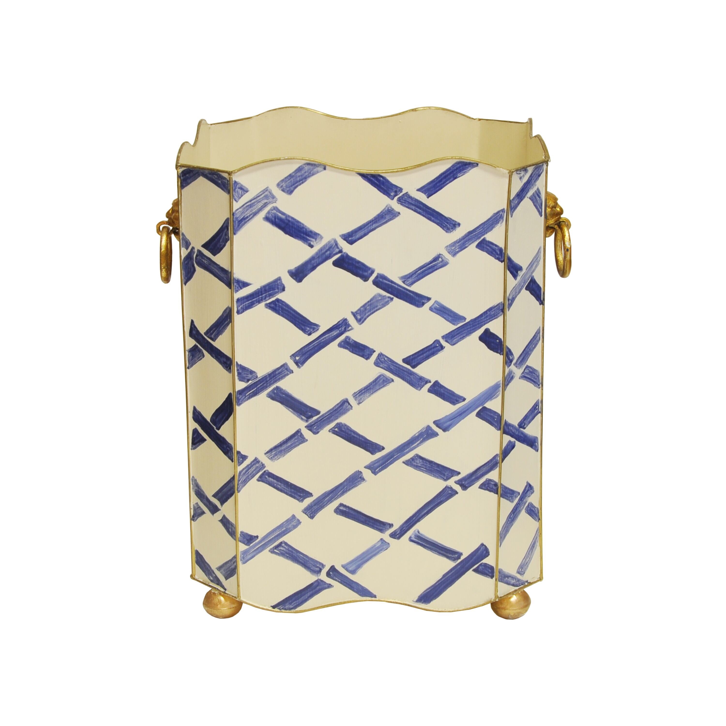 Worlds Away Lion Handle Square Wastebasket - Matthew Izzo Home