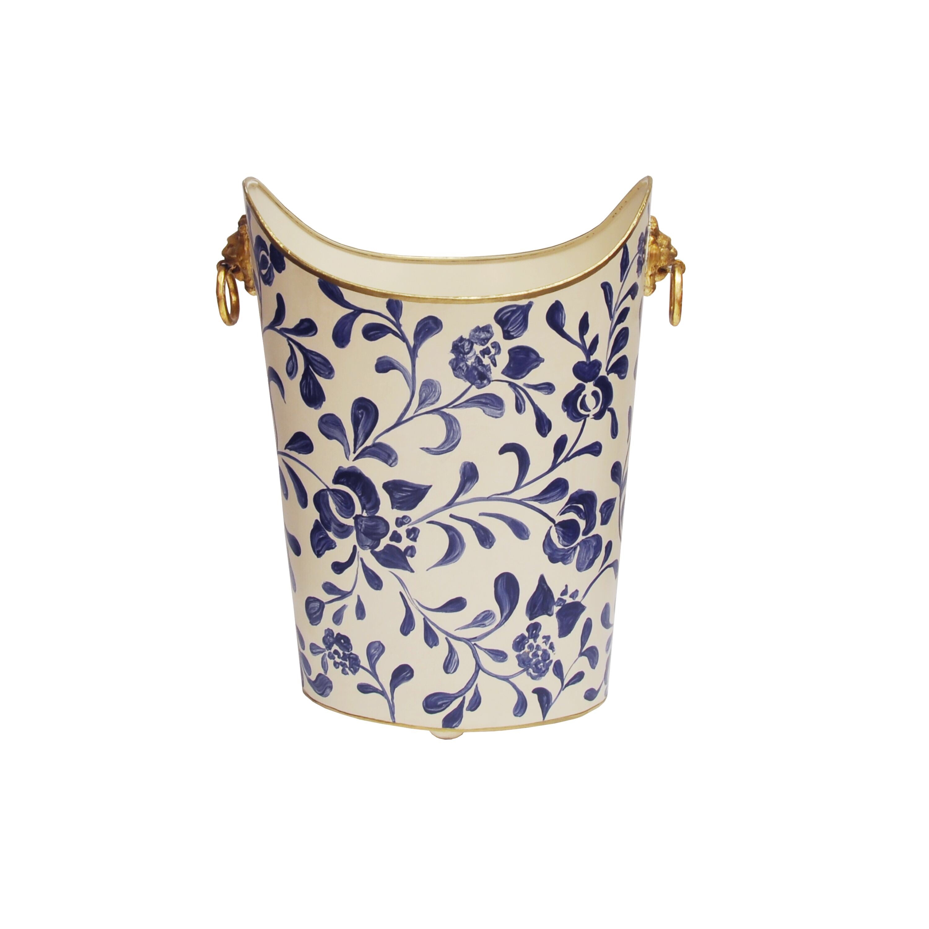 Worlds Away Lion Handle Oval Wastebasket - Matthew Izzo Home