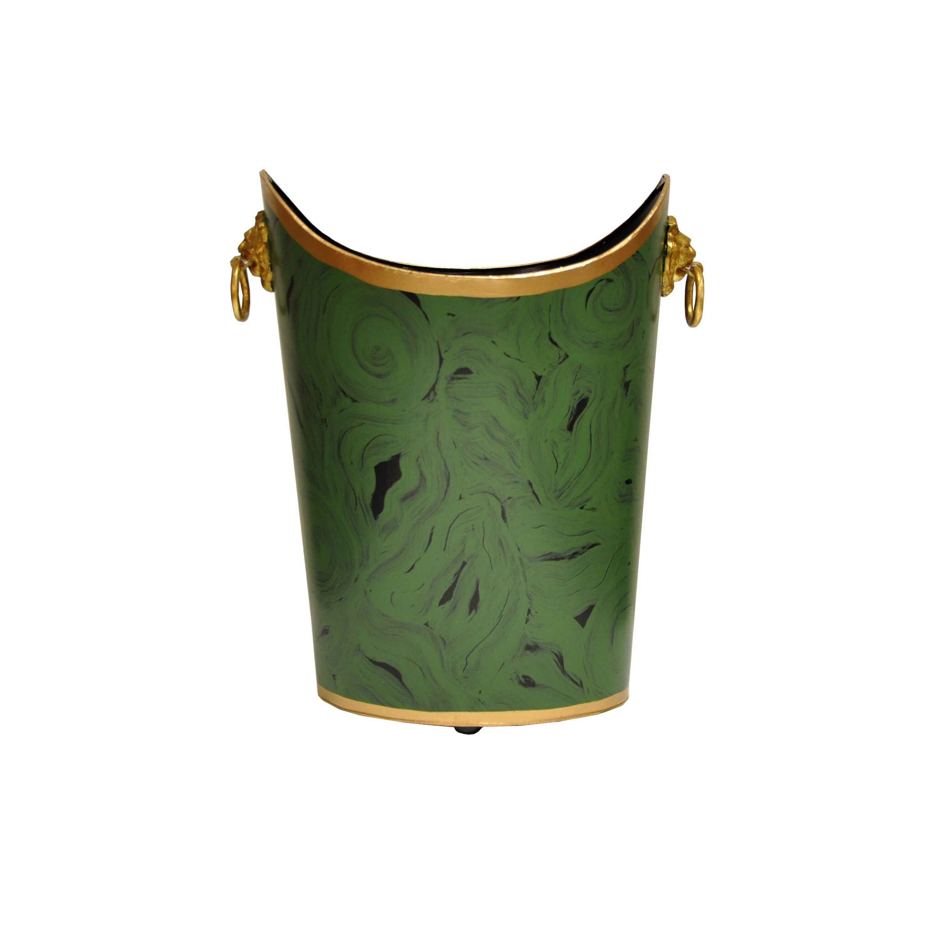 Worlds Away Lion Handle Oval Wastebasket - Matthew Izzo Home