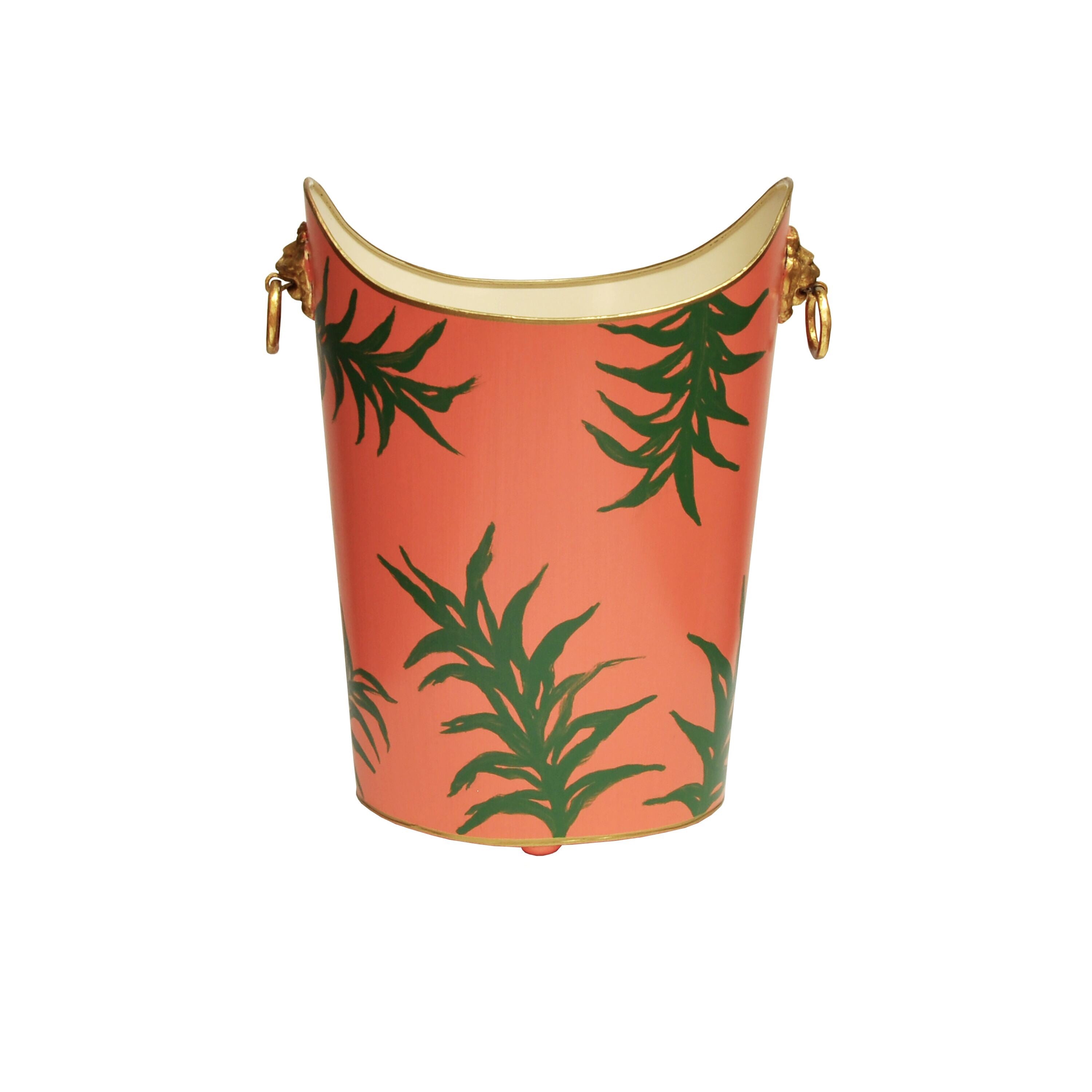 Worlds Away Lion Handle Oval Wastebasket - Matthew Izzo Home