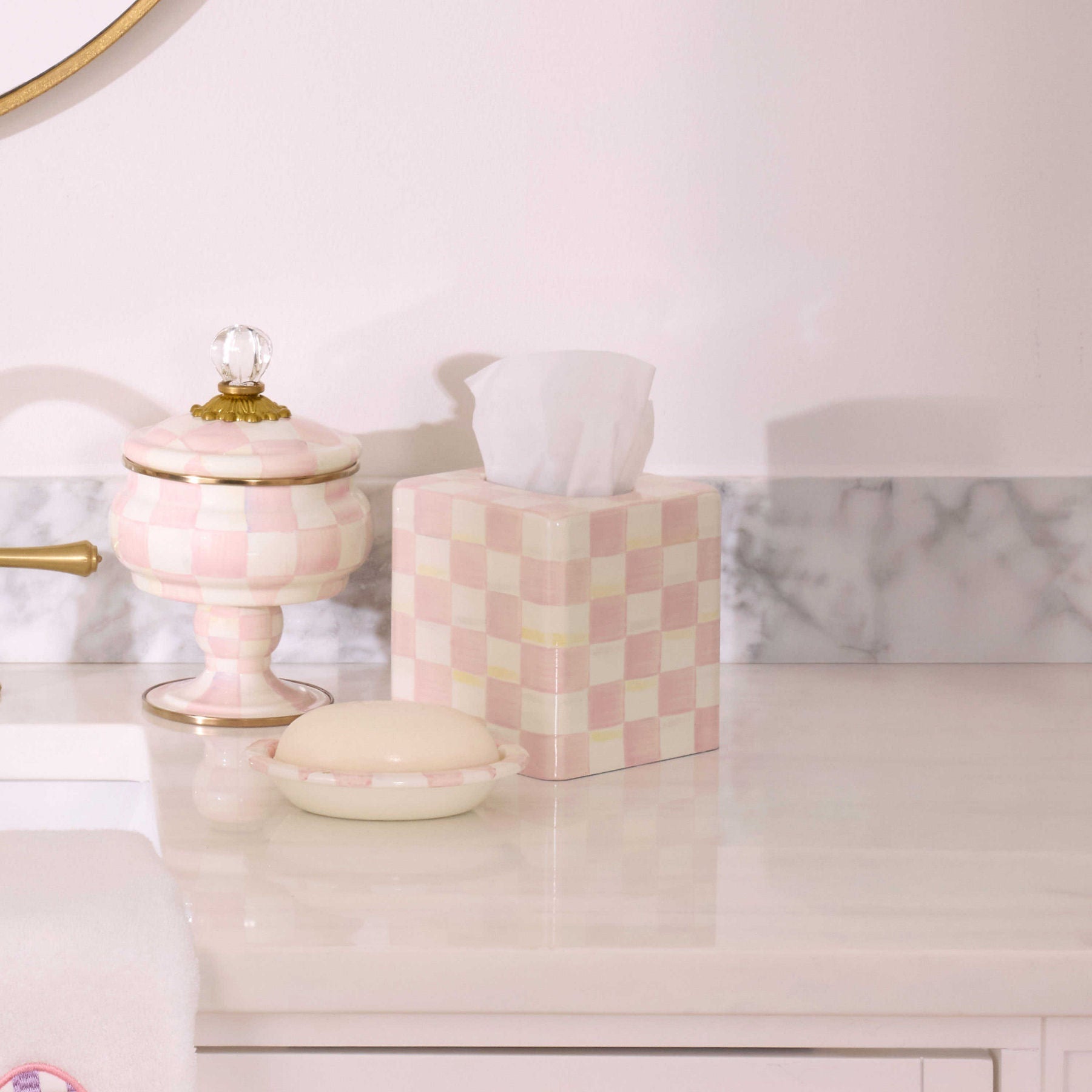 Rosy Check Boutique Tissue Box Cover by MacKenzie-Childs
