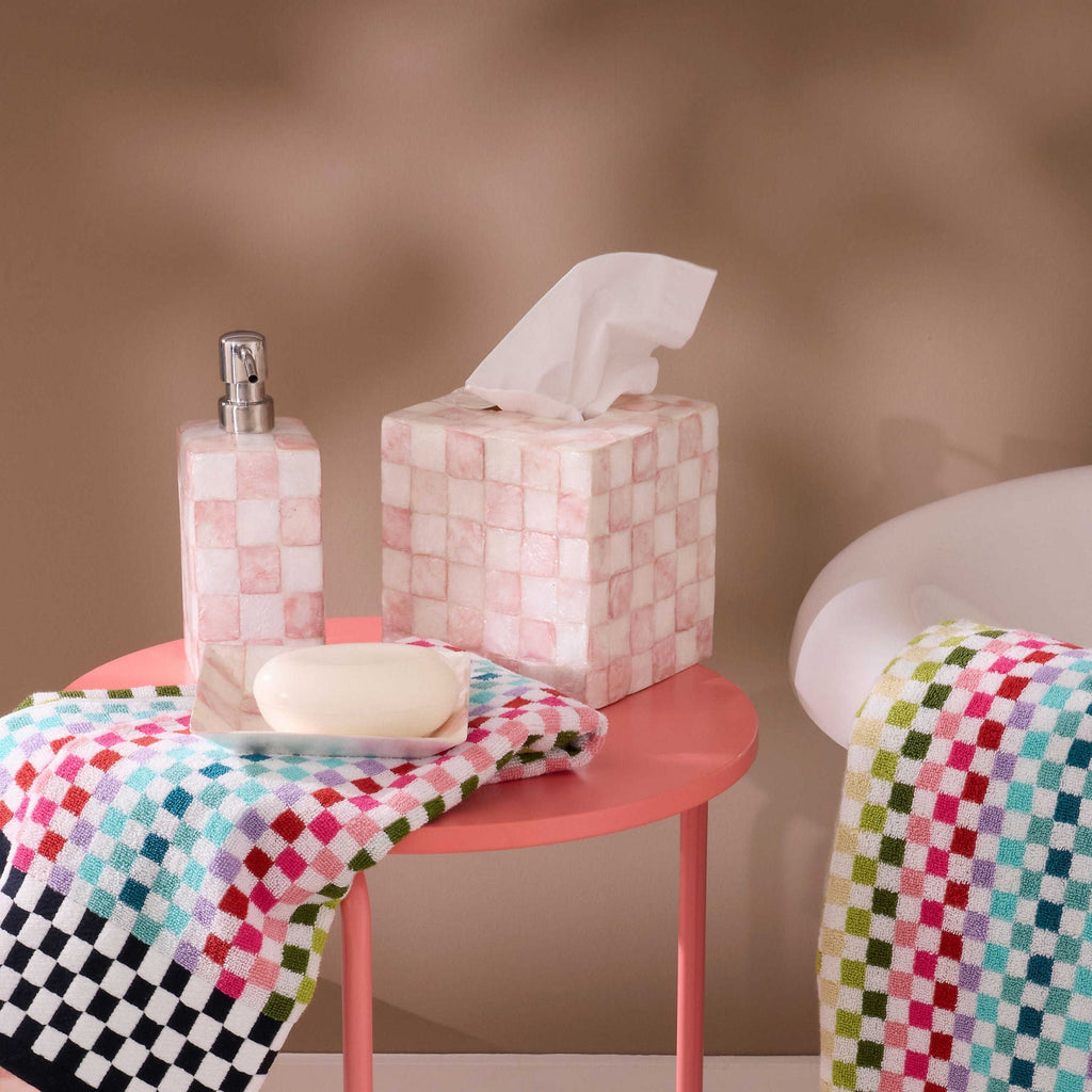 Rosy Check Capiz Boutique Tissue Box Cover by MacKenzie-Childs