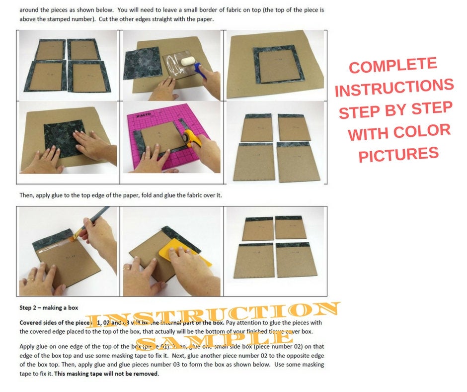 Fabric square tissue box cover DIY kit, cartonnage kit 141, online instructions included