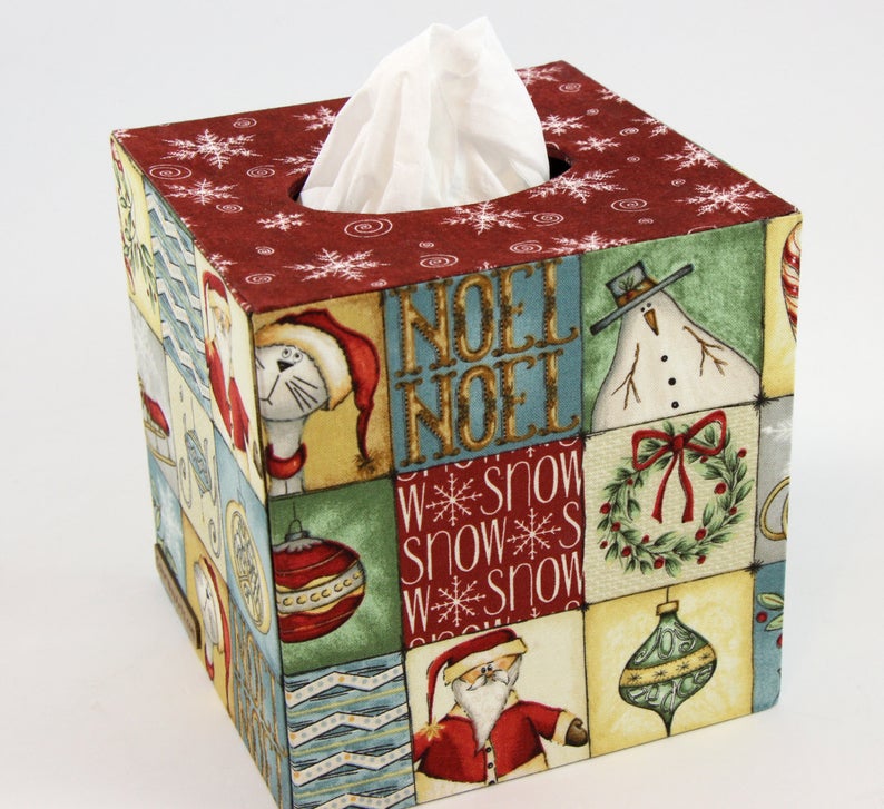 Fabric square tissue box cover DIY kit, cartonnage kit 141, online instructions included